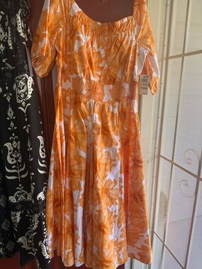 INC International Concepts Orange and White Floral Maxi Dress